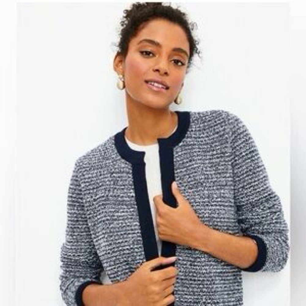 LOFT Navy Marled Cotton Blend Open Front Cardigan Sweater Women’s Medium